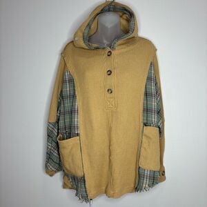 BKE Pullover Oversized Hoodie plaid patchwork style boho size small